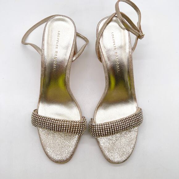 LOEFFLER RANDAL Shay Rhinestone Ankle Strap Sandal Women 9.5 Gold Silver Leather - Picture 7 of 11